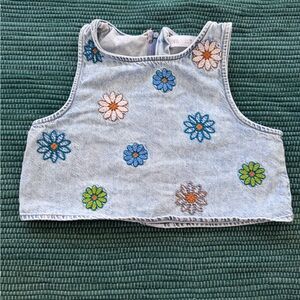 Zara Kids Denim Bib with Floral Embroidery
